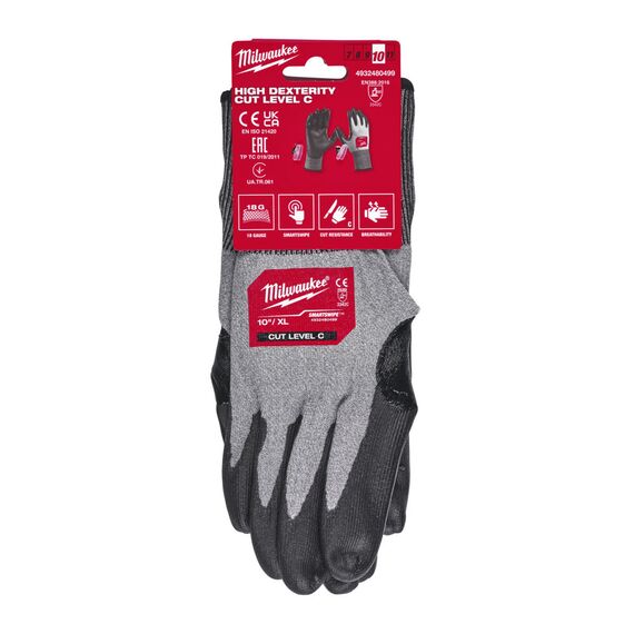 Перчатки рабочие Milwaukee Hi-Dex Cut D Gloves 9／L - 4932480503, Модель: Hi-Dex Cut D Gloves 9／L, Цвет: Серый, черный, красный, внеший вид, изображение 2