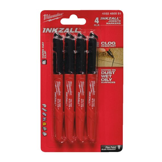 Набор маркеров Milwaukee INKZALL MARKERS BLACK 4 PCS - 4932480551, Модель: INKZALL MARKERS BLACK 4 PCS, внеший вид