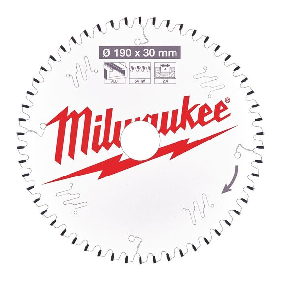 Пильный диск по алюминию Milwaukee P ALU 190 X 30 X 2.4 54TF NEG - 4932471303, Диаметр диска (мм): 190, Посадочный диаметр (мм): 30, Модель: P ALU 190 X 30 X 2.4 54TF NEG, внеший вид