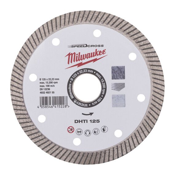 Алмазный диск Milwaukee SPEEDCROSS DHTI 125 MM - 4932492155, Диаметр диска (мм): 125, Посадочный диаметр (мм): 22,23, Модель: SPEEDCROSS DHTI 125 MM, внеший вид