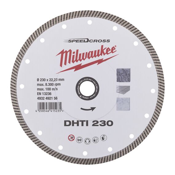 Алмазный диск Milwaukee SPEEDCROSS DHTI 230 MM - 4932492156, Диаметр диска (мм): 230, Посадочный диаметр (мм): 22,23, Модель: SPEEDCROSS DHTI 230 MM, внеший вид