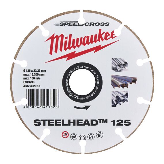 Алмазный диск Milwaukee STEELHEAD™ 125 - 4932492015, Диаметр диска (мм): 125, Посадочный диаметр (мм): 22,23, Модель: STEELHEAD™ 125, внеший вид