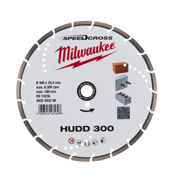 Алмазный диск Milwaukee Speedcross HUDD 300 - 4932493298, Диаметр диска (мм): 300, Посадочный диаметр (мм): 25,4, Модель: Speedcross HUDD 300, внеший вид