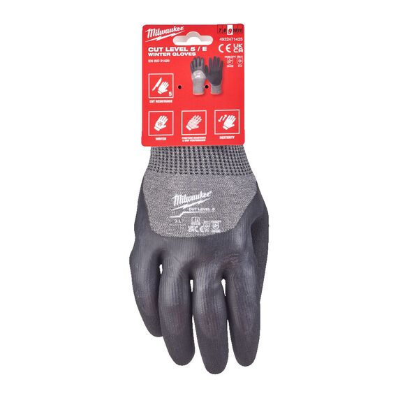 Перчатки рабочие утепленные Milwaukee WINTER CUT E GLOVES 9／L - 4932479559, Модель: WINTER CUT E GLOVES 9／L, Цвет: Серый, черный, внеший вид, изображение 2