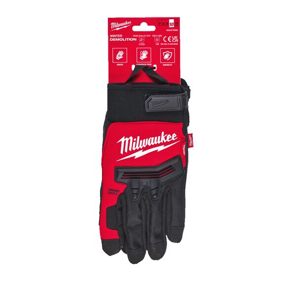 Перчатки рабочие утепленные Milwaukee WINTER DEMOLITION GLOVES 10／XL - 4932479568, Модель: WINTER DEMOLITION GLOVES 10／XL, Цвет: Черный, красный, внеший вид, изображение 2