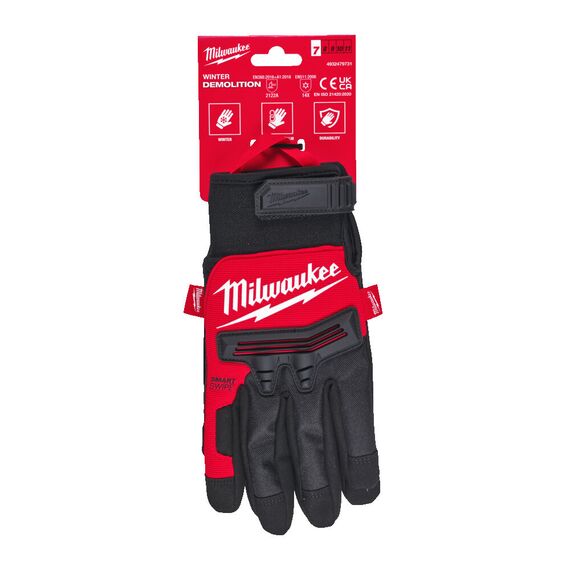 Перчатки рабочие утепленные Milwaukee WINTER DEMOLITION GLOVES S／7 - 4932479731, Модель: WINTER DEMOLITION GLOVES S／7, Цвет: Черный, красный, внеший вид, изображение 2