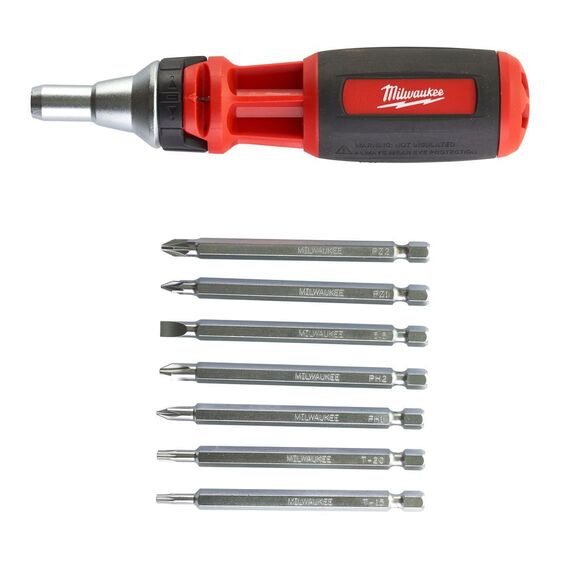 Универсальная отвертка с трещоткой Milwaukee 10 IN 1 RATCHET MULTI-BIT SCREWDRIVER-UNIVERSAL - 48222311, Модель: 10 IN 1 RATCHET MULTI-BIT SCREWDRIVER-UNIVERSAL, Длина (мм): 152, внеший вид