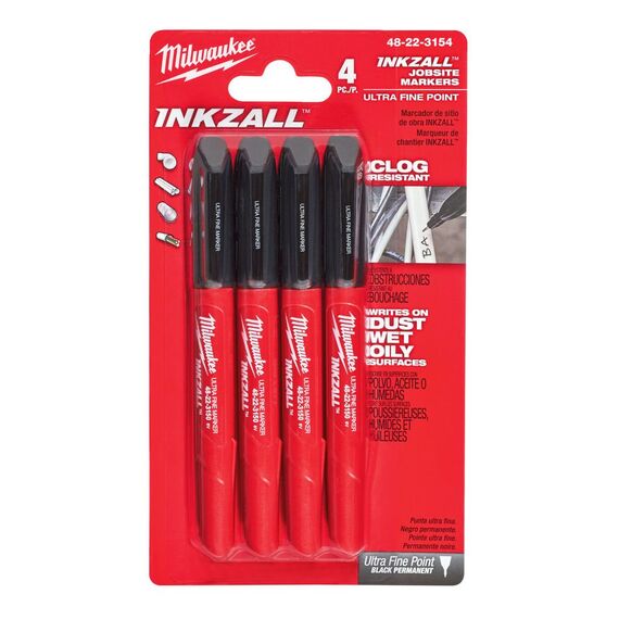 Маркер со сверхтонким пером Milwaukee INKZALL™ FINE TIP 4 шт - 48223154, внеший вид