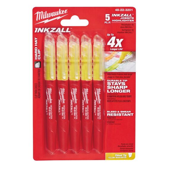 Маркер текстовыделитель Milwaukee INKZALL™ HIGHLIGHTER желтые - 5 шт - 48223201, внеший вид
