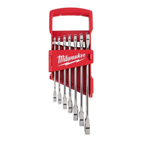 Набор дюймовых комбинированных ключей с трещоткой Milwaukee MAX BITE™ RATCHETING IMPERIAL COMBINATION SPANNER SET 7PC - 4932464995, Модель: MAX BITE™ RATCHETING IMPERIAL COMBINATION SPANNER SET 7PC, внеший вид