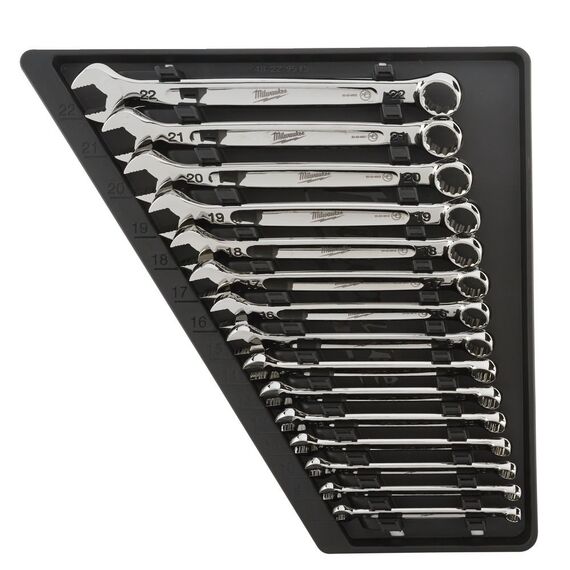 Набор комбинированных ключей с трещоткой Milwaukee MAX BITE™ RATCHETING METRIC COMBINATION SPANNER SET 15PC - 4932464994, Модель: MAX BITE™ RATCHETING METRIC COMBINATION SPANNER SET 15PC, внеший вид