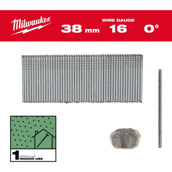 Гвозди Milwaukee 16G／0°／38MM／G／SC1 2500 PC - 4932498314, Тип скобы / калибр: 16, Модель: 16G／0°／38MM／G／SC1 2500 PC, Длина (мм): 38, внеший вид
