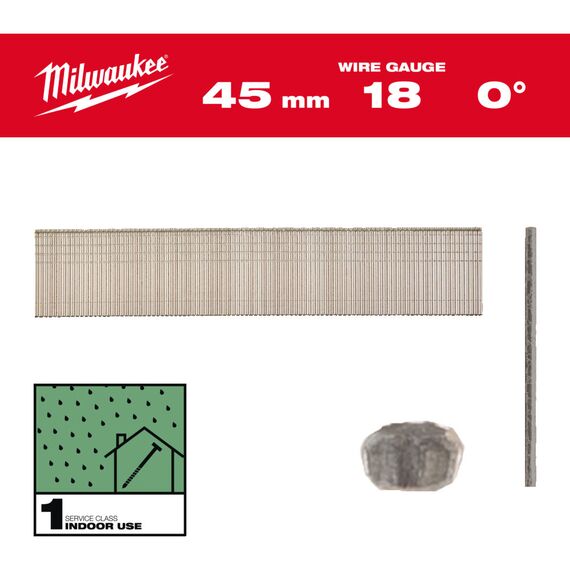 Гвозди Milwaukee 18G／45 MM／RC／G／SC1 5000 PC - 4932492555, Тип скобы / калибр: 18, Модель: 18G／45 MM／RC／G／SC1 5000 PC, Длина (мм): 45, внеший вид