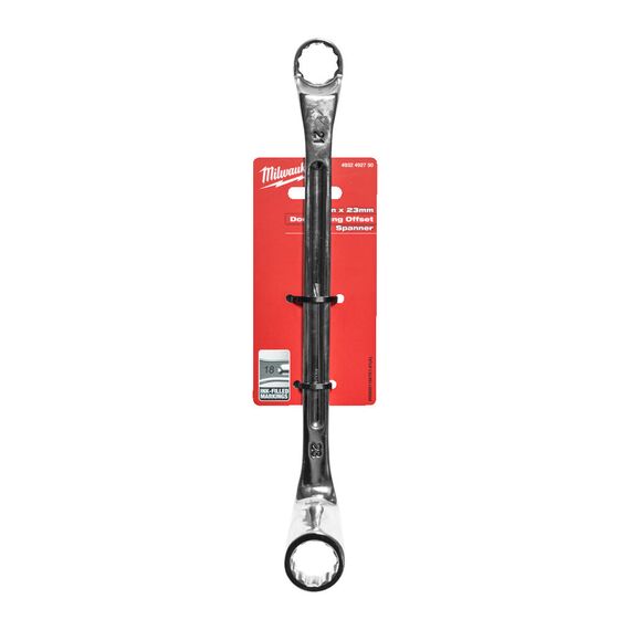 Накидной ключ Milwaukee DOUBLE RING OFFSET SPANNER 21 X 23 MM - 4932492750, Модель: DOUBLE RING OFFSET SPANNER 21 X 23 MM, Длина (мм): 320,5, внеший вид, изображение 3