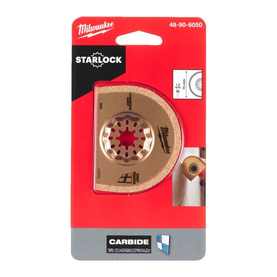 Полотно для мультитула Milwaukee GROUT REMOVAL CARBIDE BLADE 75X1.2MM 1PC - 48906050, Ширина лезвия (мм): 75, Модель: GROUT REMOVAL CARBIDE BLADE 75X1.2MM 1PC, Длина (мм): 20, внеший вид, изображение 2