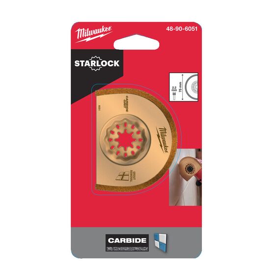 Полотно для мультитула Milwaukee GROUT REMOVAL CARBIDE BLADE 75X2.2MM 1PC - 48906051, Ширина лезвия (мм): 75, Модель: GROUT REMOVAL CARBIDE BLADE 75X2.2MM 1PC, Длина (мм): 20, внеший вид, изображение 2