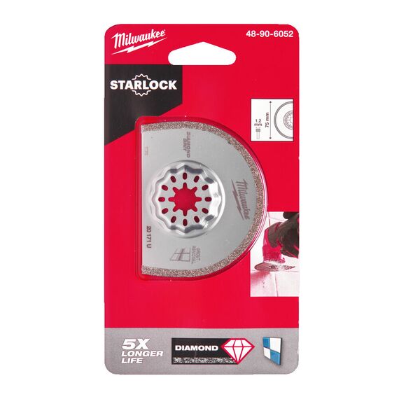 Полотно для мультитула Milwaukee GROUT REMOVAL DIAMOND BLADE 75X1.2MM 1PC - 48906052, Ширина лезвия (мм): 75, Модель: GROUT REMOVAL DIAMOND BLADE 75X1.2MM 1PC, Длина (мм): 25, внеший вид, изображение 2