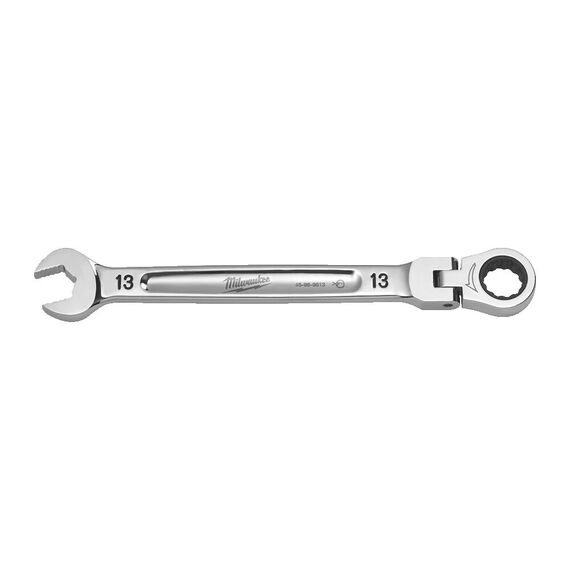 Комбинированный ключ с трещоткой и шарниром Milwaukee MAXBITE FLEX HEAD RATCHETING SPANNER-METRIC 13 MM - 4932480186, Модель: MAXBITE FLEX HEAD RATCHETING SPANNER-METRIC 13 MM, Длина (мм): 187, внеший вид