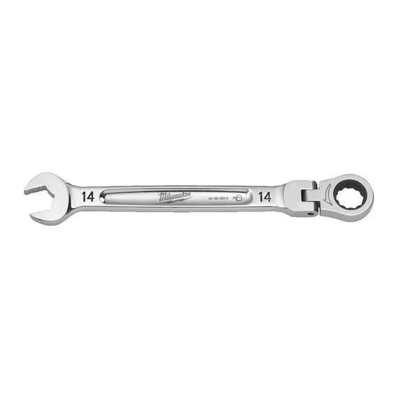 Комбинированный ключ с трещоткой и шарниром Milwaukee MAXBITE FLEX HEAD RATCHETING SPANNER-METRIC 14 MM - 4932480187, Модель: MAXBITE FLEX HEAD RATCHETING SPANNER-METRIC 14 MM, Длина (мм): 198, внеший вид