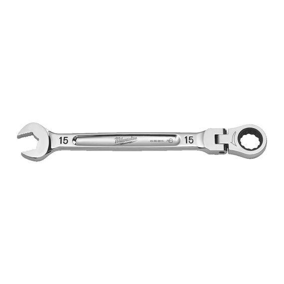 Комбинированный ключ с трещоткой и шарниром Milwaukee MAXBITE FLEX HEAD RATCHETING SPANNER-METRIC 15 MM - 4932480188, Модель: MAXBITE FLEX HEAD RATCHETING SPANNER-METRIC 15 MM, Длина (мм): 208, внеший вид