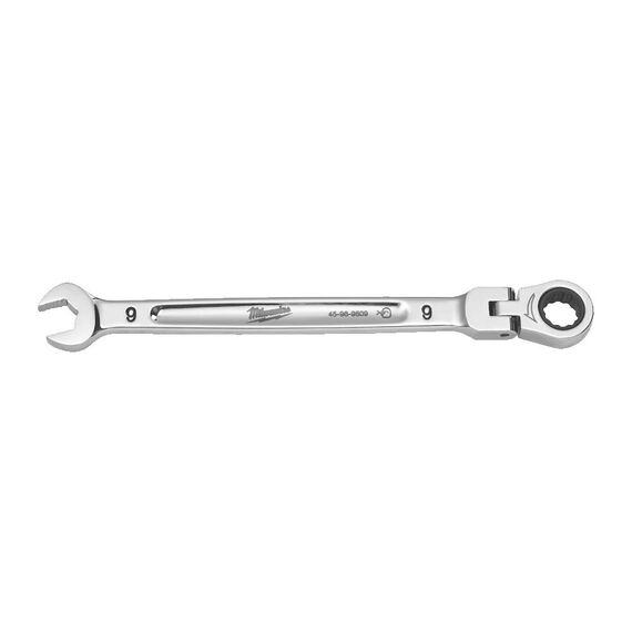 Комбинированный ключ с трещоткой и шарниром Milwaukee MAXBITE FLEX HEAD RATCHETING SPANNER-METRIC 9 MM - 4932480182, Модель: MAXBITE FLEX HEAD RATCHETING SPANNER-METRIC 9 MM, Длина (мм): 156, внеший вид