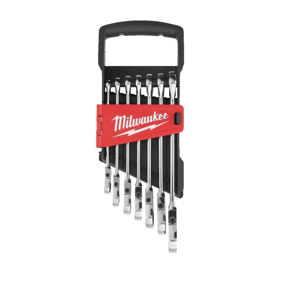 Набор комбинированных ключей Milwaukee MAXBITE FLEX HEAD SPANNER 7PC SET с трещеткой и шарниром 7 шт - 4932478557, Модель: MAXBITE FLEX HEAD SPANNER 7PC SET, внеший вид