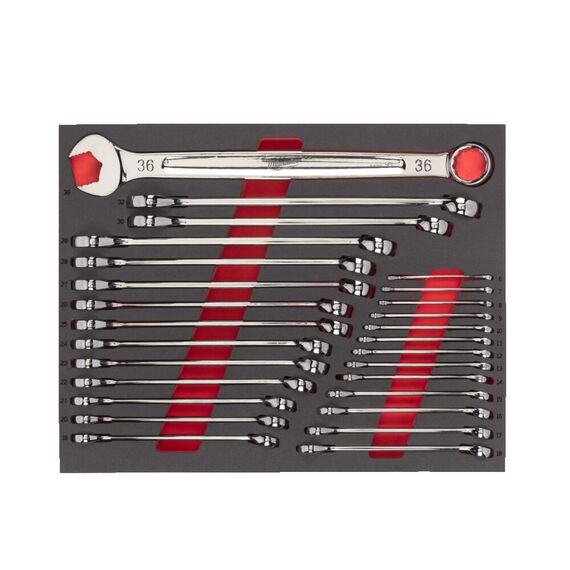 Ложемент с комбинированными ключами Milwaukee MAXBITE METRIC COMBINATION SPANNER FOAM 27 PC SET - 4932493247, Модель: MAXBITE METRIC COMBINATION SPANNER FOAM 27 PC SET, внеший вид