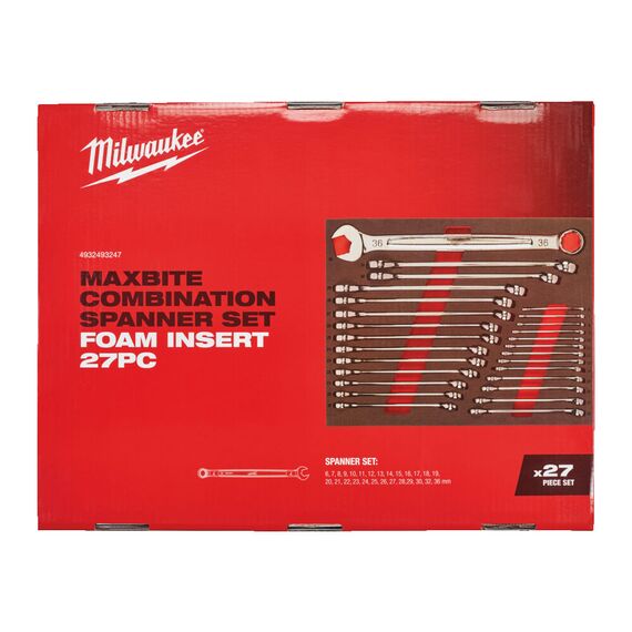 Ложемент с комбинированными ключами Milwaukee MAXBITE METRIC COMBINATION SPANNER FOAM 27 PC SET - 4932493247, Модель: MAXBITE METRIC COMBINATION SPANNER FOAM 27 PC SET, фото, изображение 3 Ложемент с комбинированными ключами Milwaukee MAXBITE METRIC COMBINATION SPANNER FOAM 27 PC SET - 4932493247, Модель: MAXBITE METRIC COMBINATION SPANNER FOAM 27 PC SET, внеший вид, изображение 3