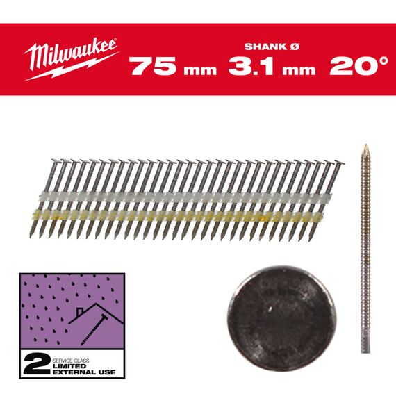 Гвозди Milwaukee ROUND HEAD 75 MM／RS／G／SC2 1750 PC - 4932492592, Тип скобы / калибр: 3.1, Модель: ROUND HEAD 75 MM／RS／G／SC2 1750 PC, Длина (мм): 75, внеший вид