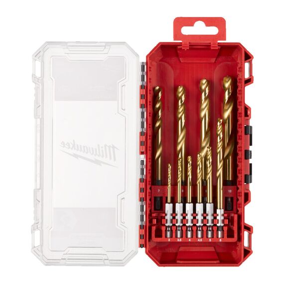 Сверло по металлу с шестигранным хвостовиком Milwaukee SHOCKWAVE HSS-G TIN RED HEX 10 PC SET - 4932493865, внеший вид
