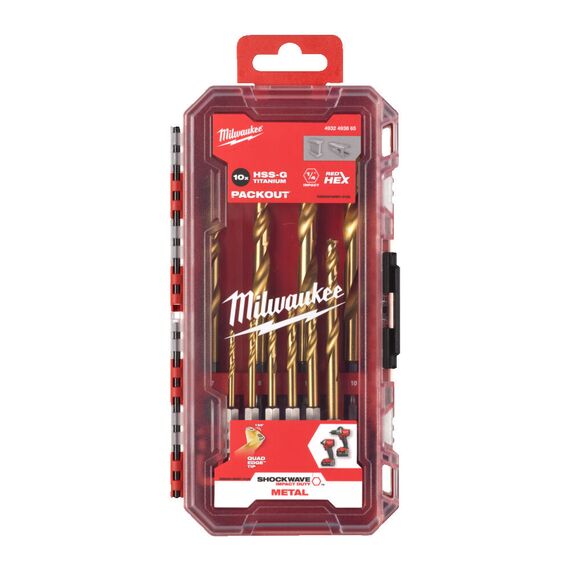 Набор сверл по металлу с шестигранным хвостовиком Milwaukee SHOCKWAVE HSS-G TIN RED HEX 10 PC SET - 4932493865, Диаметр: SET, Модель: SHOCKWAVE HSS-G TIN RED HEX 10 PC SET, внеший вид, изображение 2