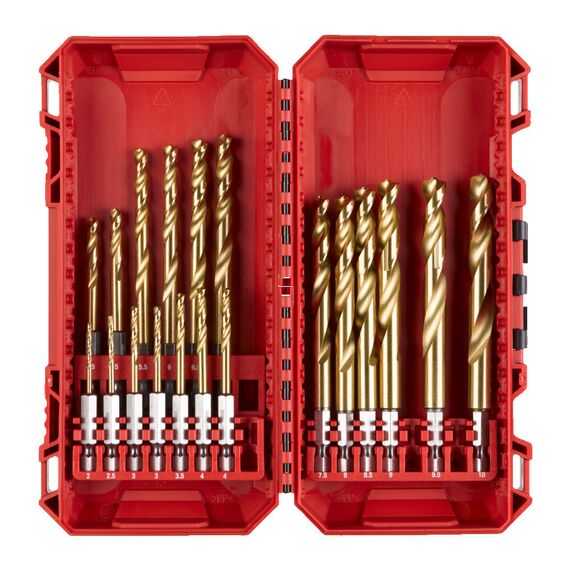 Сверло по металлу с шестигранным хвостовиком Milwaukee SHOCKWAVE HSS-G TIN RED HEX 19 PC SET - 4932493866, внеший вид
