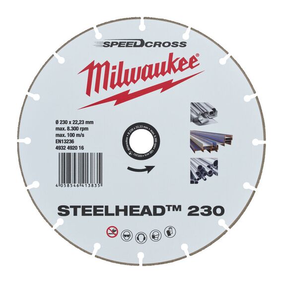 Алмазный диск Milwaukee STEELHEAD™ 230 - 4932492016, Диаметр диска (мм): 230, Посадочный диаметр (мм): 22,23, Модель: STEELHEAD™ 230, внеший вид