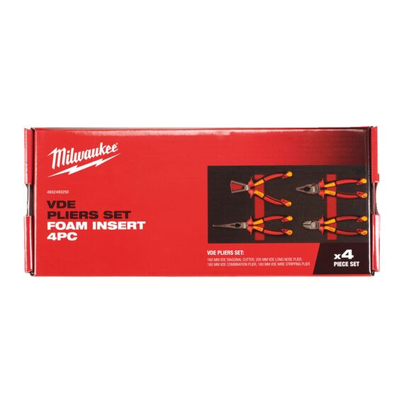 Набор ручного инструмента Milwaukee VDE PLIERS SET FOAM INSERT 4 PC - 4932493250, Модель: VDE PLIERS SET FOAM INSERT 4 PC, внеший вид, изображение 3