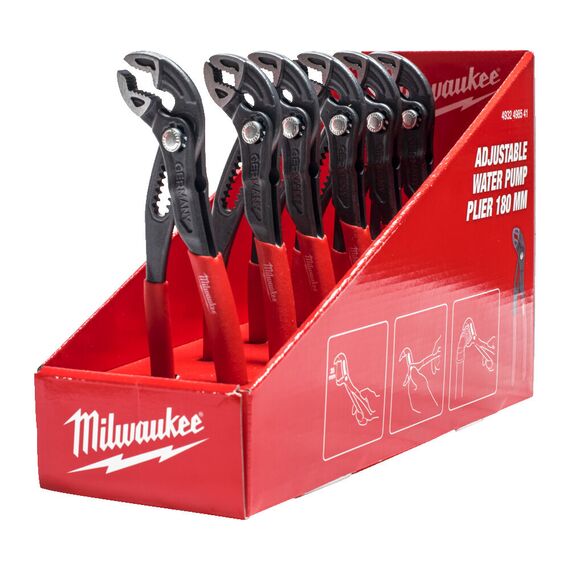 Переставной, трубный ключ Milwaukee WATER PUMP PLIER 180MM COUNTER DISPLAY - 4932498541, Модель: WATER PUMP PLIER 180MM COUNTER DISPLAY, Длина (мм): 180, внеший вид, изображение 2