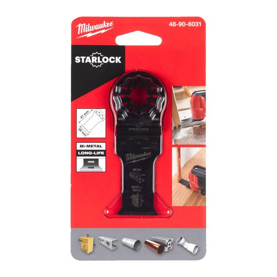 Биметаллическое полотно по древесине с гвоздями Milwaukee WOOD & METAL BI-METAL 28MM PLUNGE BLADE - 48906031, Ширина лезвия (мм): 28, Модель: WOOD & METAL BI-METAL 28MM PLUNGE BLADE, Длина (мм): 47, внеший вид, изображение 2