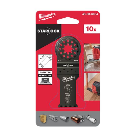 Полотно для мультитула Milwaukee WOOD & METAL BI-METAL 28MM PLUNGE BLADE 10 PC - 48906034, Ширина лезвия (мм): 28, Модель: WOOD & METAL BI-METAL 28MM PLUNGE BLADE 10 PC, Длина (мм): 47, внеший вид, изображение 2