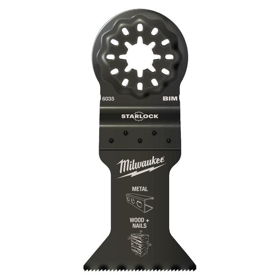 Биметаллическое полотно по древесине с гвоздями Milwaukee WOOD & METAL BI-METAL 43MM PLUNGE BLADE - 48906035, Ширина лезвия (мм): 43, Модель: WOOD & METAL BI-METAL 43MM PLUNGE BLADE, Длина (мм): 47, внеший вид