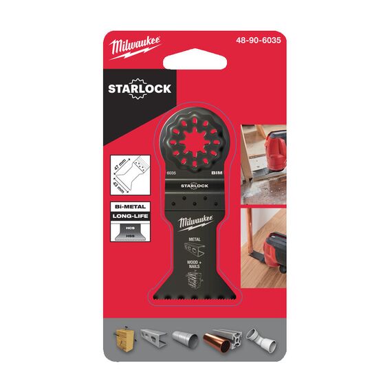 Биметаллическое полотно по древесине с гвоздями Milwaukee WOOD & METAL BI-METAL 43MM PLUNGE BLADE - 48906035, Ширина лезвия (мм): 43, Модель: WOOD & METAL BI-METAL 43MM PLUNGE BLADE, Длина (мм): 47, внеший вид, изображение 2