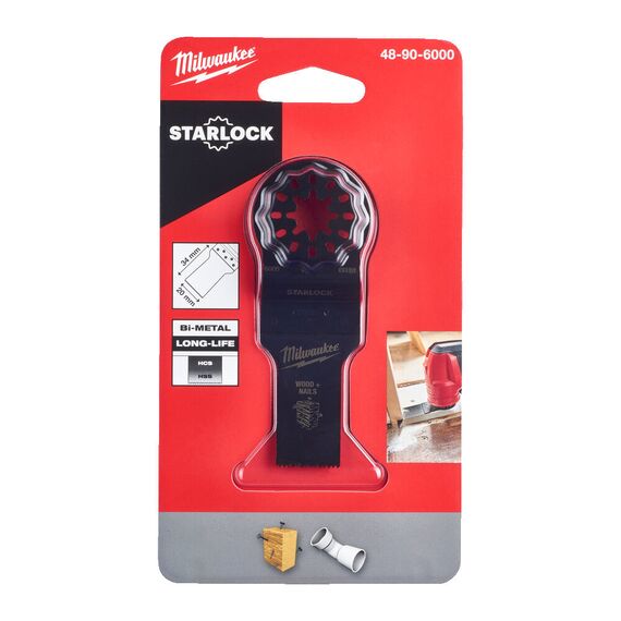 Биметаллическое полотно по древесине с гвоздями Milwaukee WOOD & NAILS BI-METAL 20MM PLUNGE BLADE - 48906000, Ширина лезвия (мм): 20, Модель: WOOD & NAILS BI-METAL 20MM PLUNGE BLADE, Длина (мм): 34, внеший вид, изображение 2