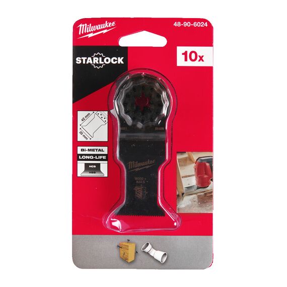 Полотно для мультитула Milwaukee WOOD & NAILS BI-METAL 35MM PLUNGE BLADE 10 PC - 48906024, Ширина лезвия (мм): 35, Модель: WOOD & NAILS BI-METAL 35MM PLUNGE BLADE 10 PC, Длина (мм): 42, внеший вид, изображение 2