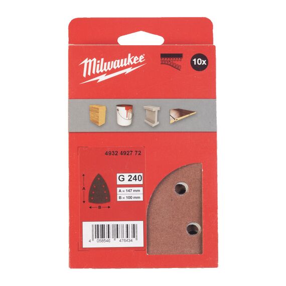 Шлифовальный лист для дельташлифовальных машин Milwaukee 100 X 147 H&L GR 240 10 PCS - 4932492772, Зернистость: 240, Модель: 100 X 147 H&L GR 240 10 PCS, внеший вид, изображение 2