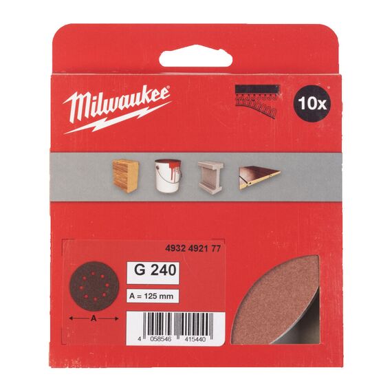 Шлифовальный диск Milwaukee 125 MM H&L GR 240 10 PC - 4932492177, Зернистость: 240, Модель: 125 MM H&L GR 240 10 PC, внеший вид, изображение 2