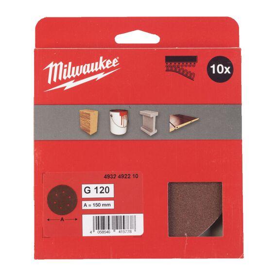 Шлифовальный диск Milwaukee 150 MM H&L GR 120 10 PC - 4932492210, Зернистость: 120, Модель: 150 MM H&L GR 120 10 PC, внеший вид, изображение 2