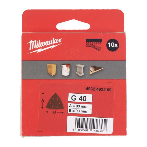 Шлифовальный лист для дельташлифовальных машин Milwaukee 93 X 93 H&L GR 80 10 PCS - 4932492271, Зернистость: 80, Модель: 93 X 93 H&L GR 80 10 PCS, внеший вид, изображение 2