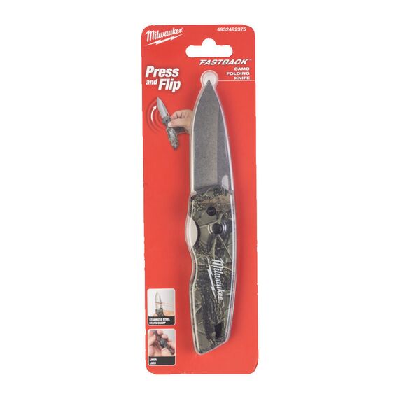 Нож складной - камуфляж Milwaukee FASTBACK CAMO FOLDING KNIFE - 4932492375, фото, изображение 5 Нож складной - камуфляж Milwaukee FASTBACK CAMO FOLDING KNIFE - 4932492375, внеший вид, изображение 5