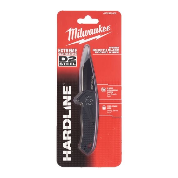 Складной нож с гладким лезвием Milwaukee HARDLINE FOLDING KNIFE SMOOTH 64 MM - 4932492452, Ширина лезвия (мм): 20, Модель: HARDLINE FOLDING KNIFE SMOOTH 64 MM, внеший вид, изображение 5