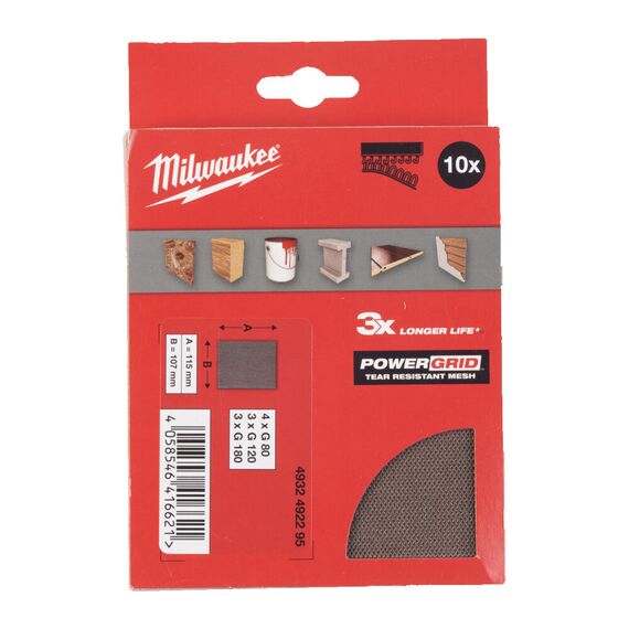Набор сетчатых шлифовальных листов для вибрационных шлифмашин Milwaukee MESH 115 X 107 HL SET 10 PC - 4932492295, внеший вид, изображение 2