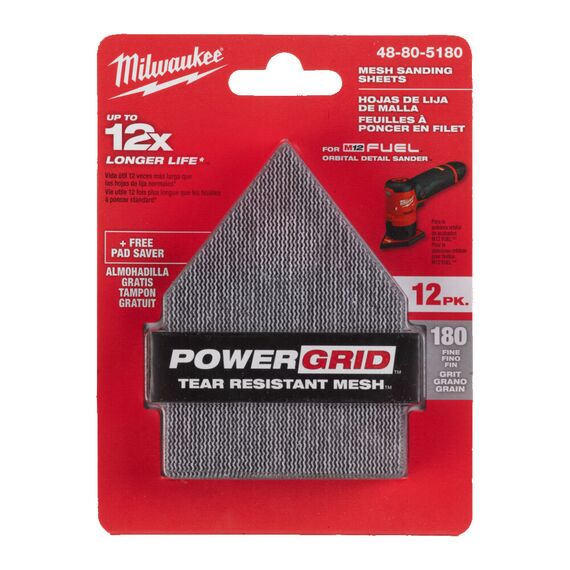 Сетчатый шлифовальный лист Milwaukee MESH 67 X 92 G180 12 PC PLUS PAD SAVER - 48805180, Зернистость: 180, Модель: MESH 67 X 92 G180 12 PC PLUS PAD SAVER, внеший вид
