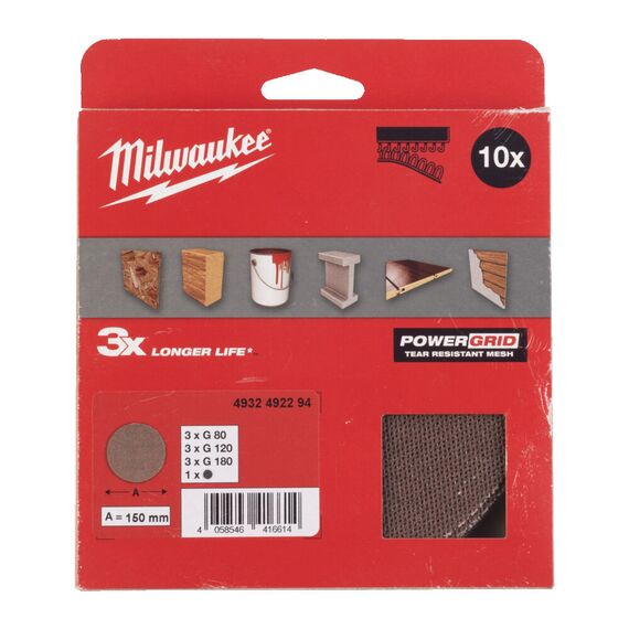 Набор сетчатых шлифовальных листов для эксцентриковых шлифмашин Milwaukee MESH & PAD SAVER 125 MM H&L SET 1 10 PCS - 4932492293, внеший вид
